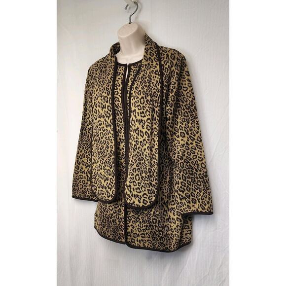 Nina Leonard Leopard Animal Print Matching Scarf Long Sleeve Cardigan Sweater M - Picture 7 of 11